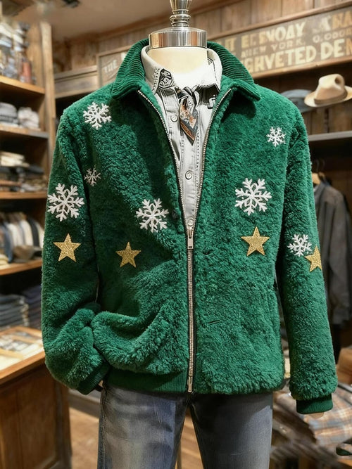 Men's Vintage Christmas Casual Sherpa Fleece Jacket