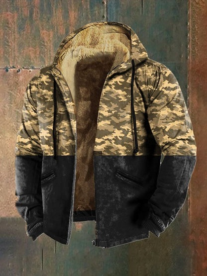 Men's Retro Camouflage Print Fleece Jacket