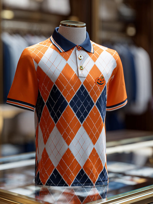 Men's Holiday Check Casual Short Sleeve Polo Shirt