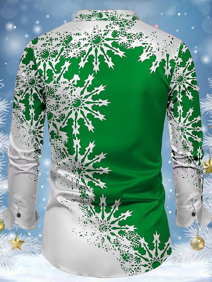 Men's Luxury Christmas Contrast Color Print Long Sleeve Shirt