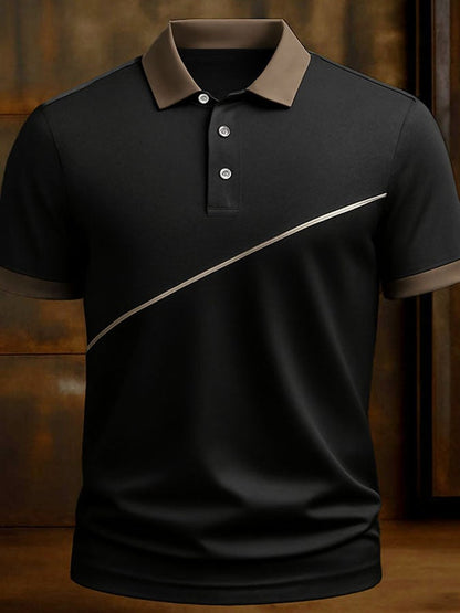 Men'S Casual Classic Contrast Color Print Business Short-Sleeved Polo Shirt