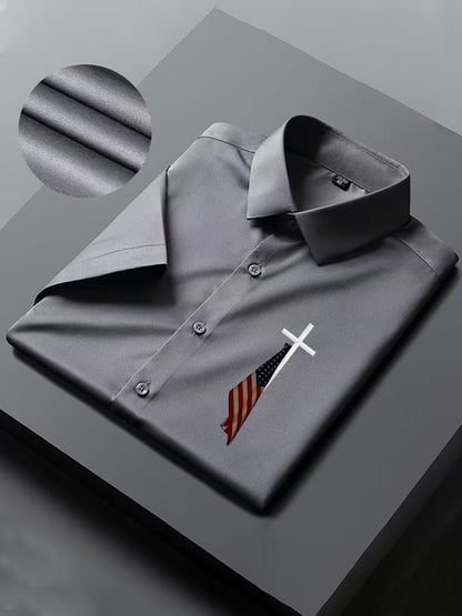 Men'S Flag Cross Print Short Sleeve Shirt