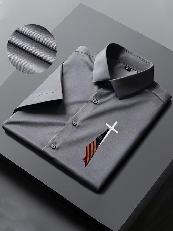 Men'S Flag Cross Print Short Sleeve Shirt