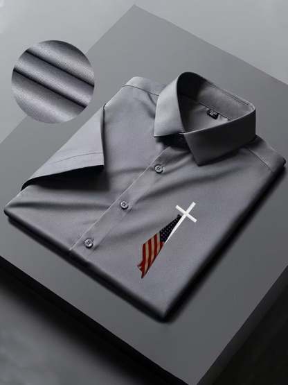 Men'S Flag Cross Print Short Sleeve Shirt