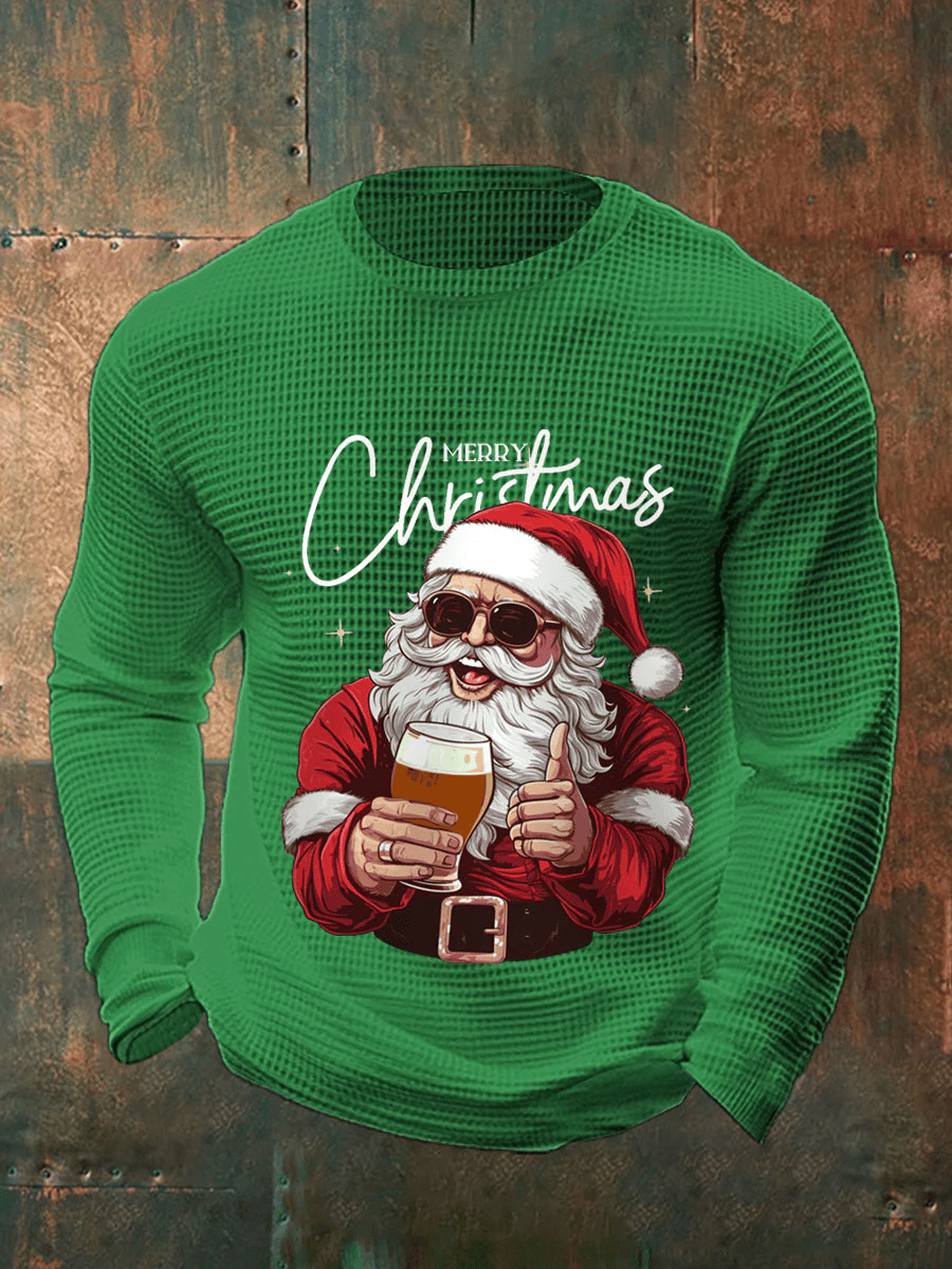 Men's Merry Christmas Santa Claus Printed Casual Long-Sleeved Top