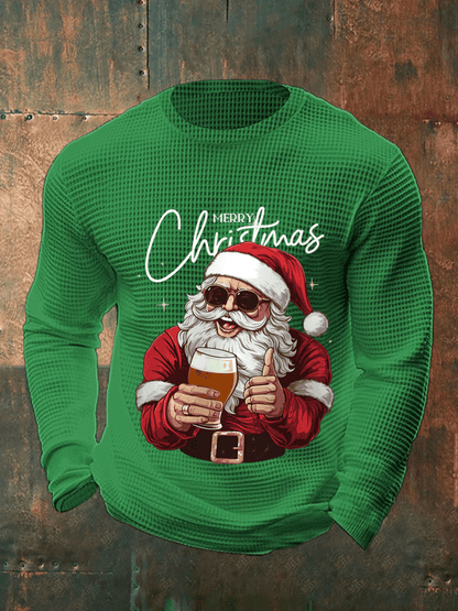 Men's Merry Christmas Santa Claus Printed Casual Long-Sleeved Top