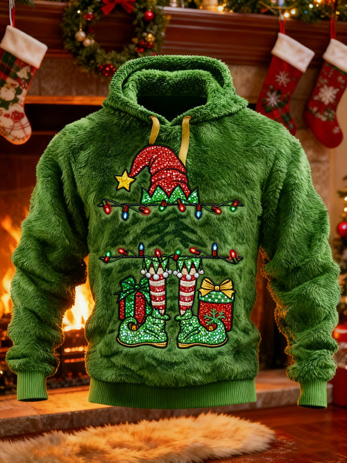 Men's Casual Print Plush Hoodie