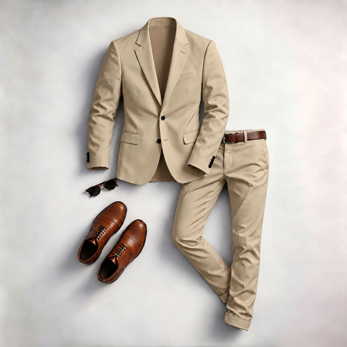Men's Solid-Color Two-Piece Suit Set (Jacket and Pants)