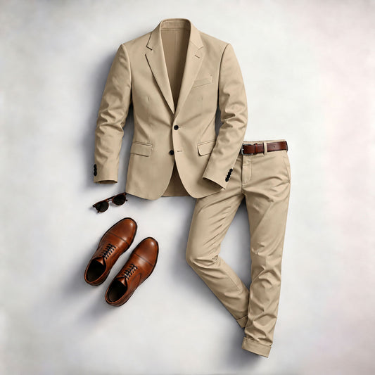 Men's Solid-Color Two-Piece Suit Set (Jacket and Pants)