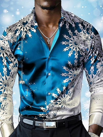 Men's Luxury Christmas Contrast Color Print Long Sleeve Shirt