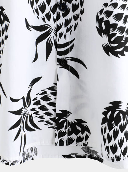 Men's Cotton Pineapple Print Summer Hawaiian Button Up Short Sleeve Shirt
