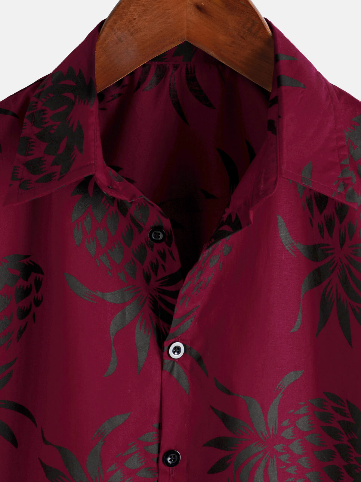 Men's Cotton Pineapple Print Red Summer Hawaiian Button Up Short Sleeve Shirt