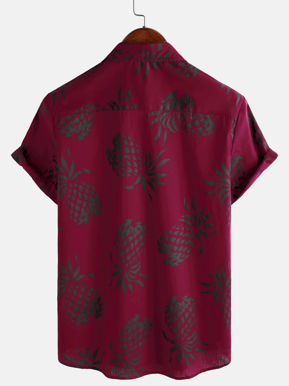 Men's Cotton Pineapple Print Red Summer Hawaiian Button Up Short Sleeve Shirt