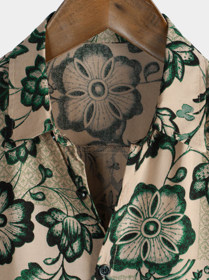 Men's Floral Print Vintage Holiday Breathable Hawaiian Short Sleeve Shirt