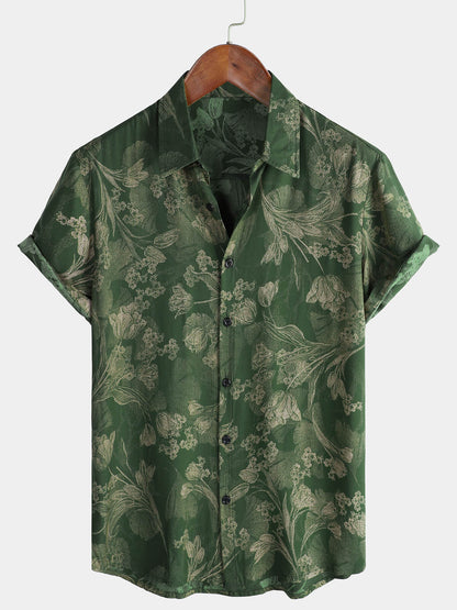Men's Green Vintage Holiday Breathable Hawaiian Short Sleeve Shirt