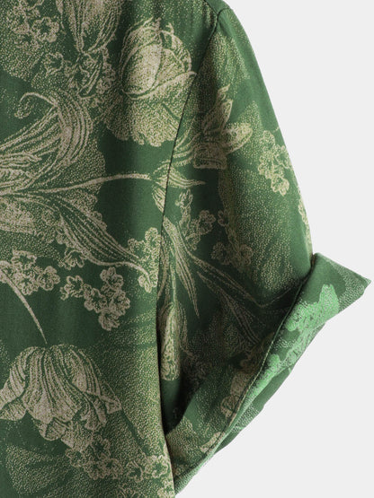 Men's Green Vintage Holiday Breathable Hawaiian Short Sleeve Shirt