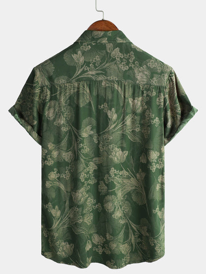 Men's Green Vintage Holiday Breathable Hawaiian Short Sleeve Shirt