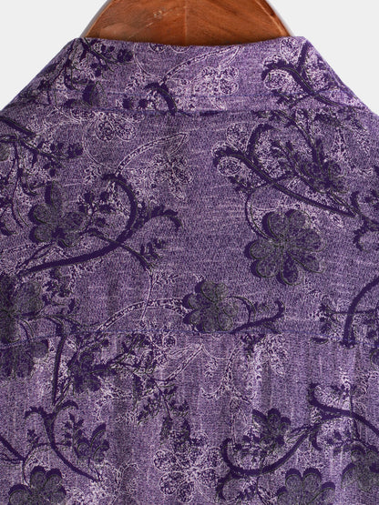 Men's Purple Vintage Holiday Breathable Hawaiian Short Sleeve Shirt
