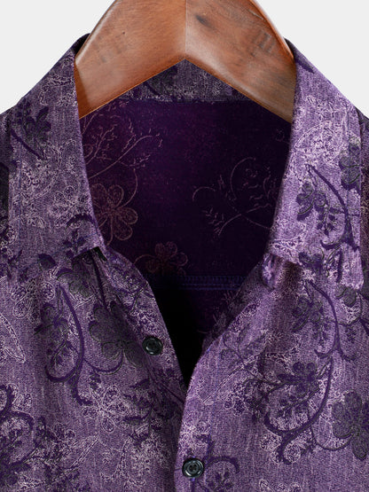Men's Purple Vintage Holiday Breathable Hawaiian Short Sleeve Shirt