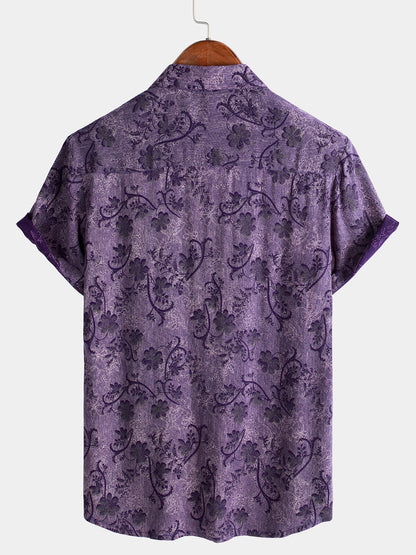 Men's Purple Vintage Holiday Breathable Hawaiian Short Sleeve Shirt