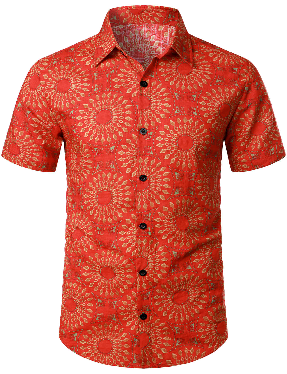 Men's Vintage Short Sleeve Cotton Boho 70s Leisure Button Up Hawaiian Shirt
