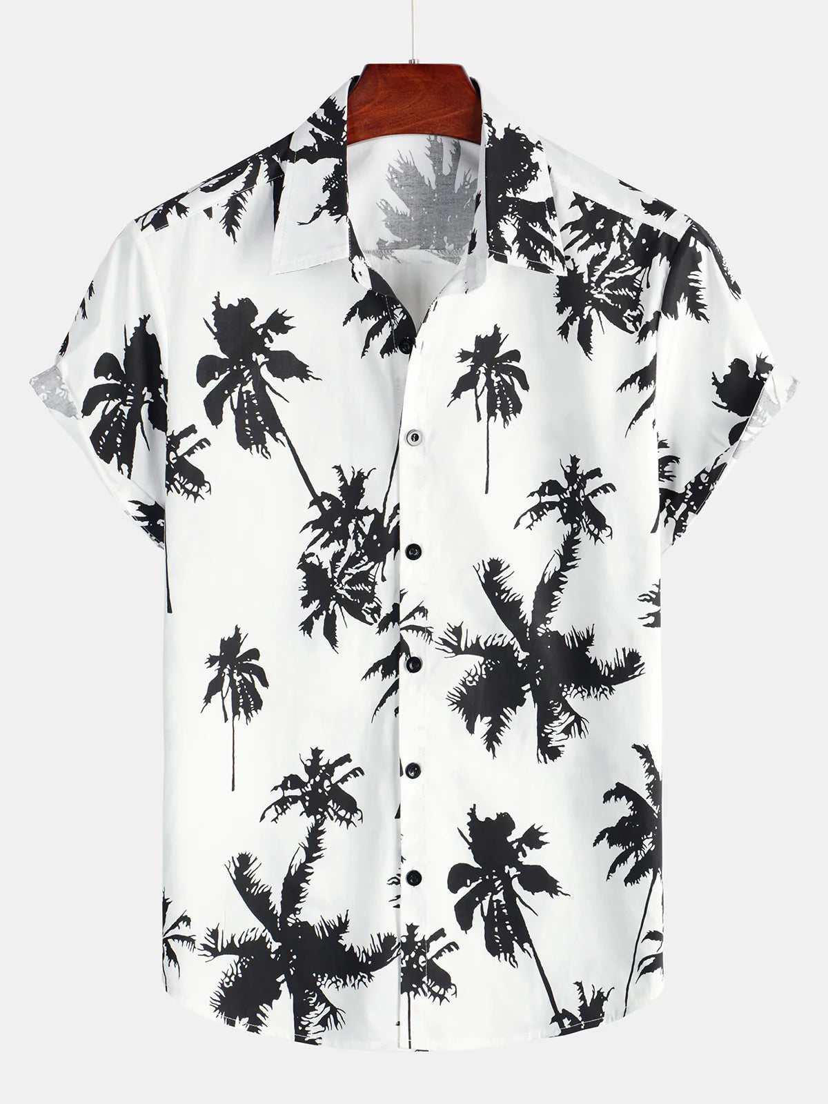Men's Tropical Palm Tree Print Cotton White Hawaiian Short Sleeve Summer Beach Cruise Camp Shirt