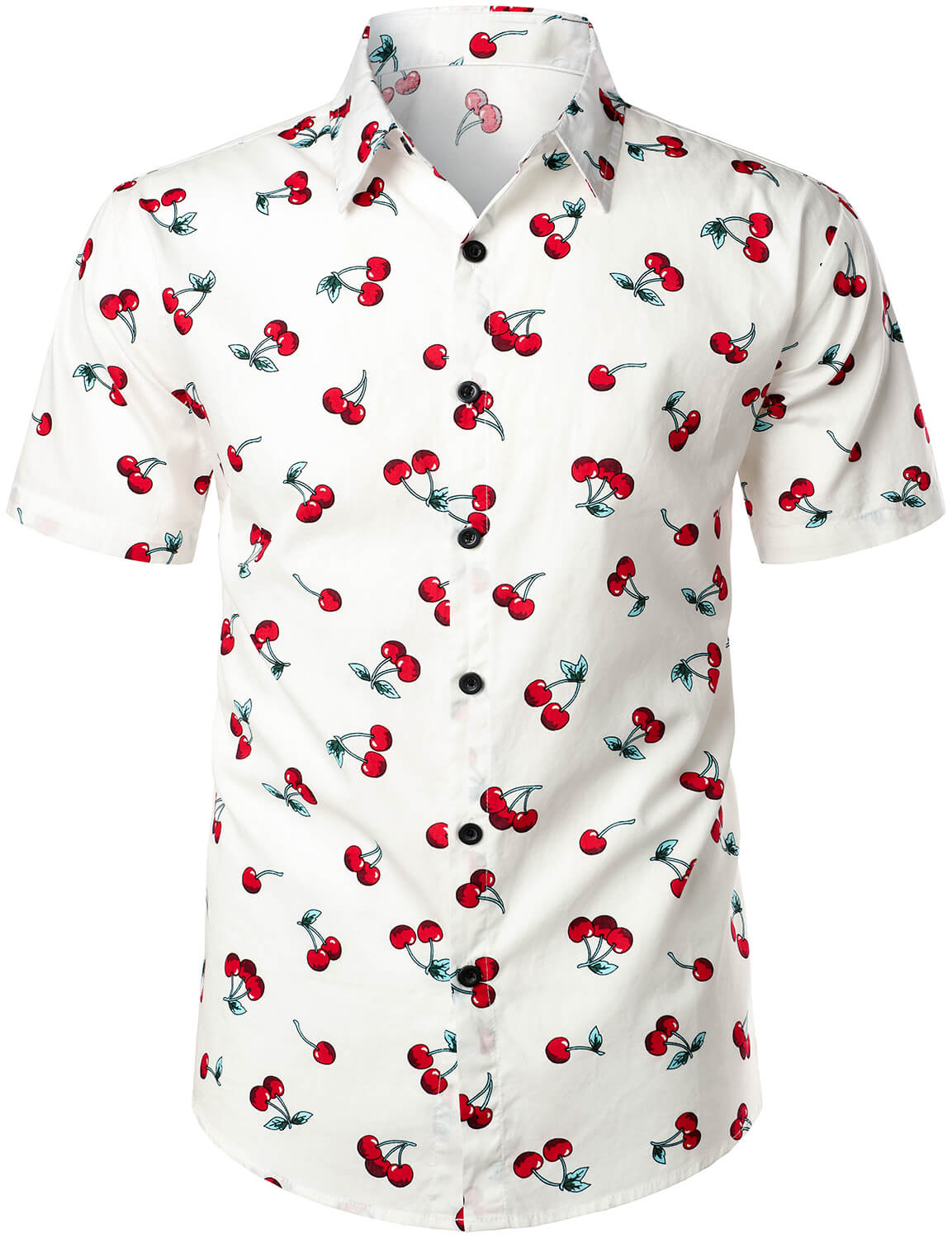 Men's Cherry Floral Print Tropical Hawaii Cotton Shirt