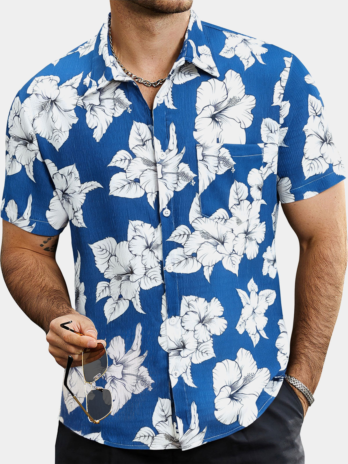 Men's Tropical Floral Print Hawaiian Short Sleeve Shirt