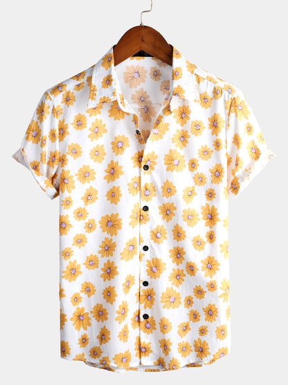 Men's Black Daisy Hawaiian Short Sleeve Shirt