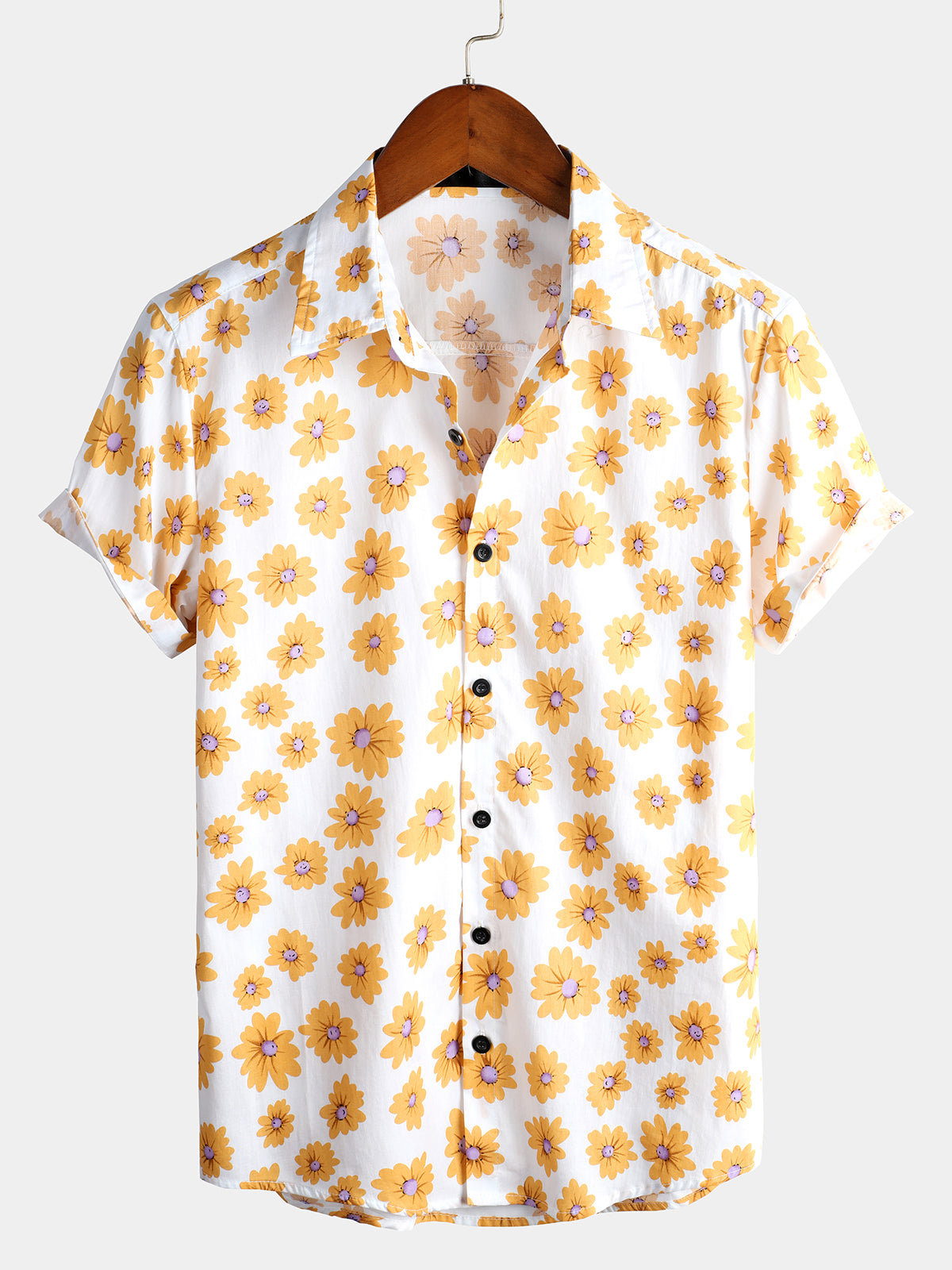 Men's Navy Blue Daisy Hawaiian Short Sleeve Shirt
