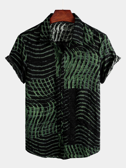 Men's Casual Striped Print Short Sleeve Shirt