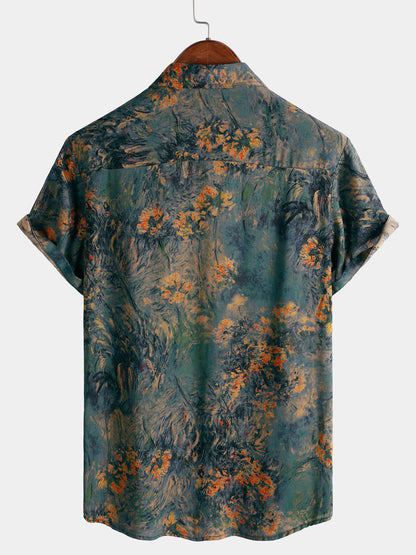 Men's Floral Print Vintage Holiday Breathable Hawaiian Short Sleeve Shirt