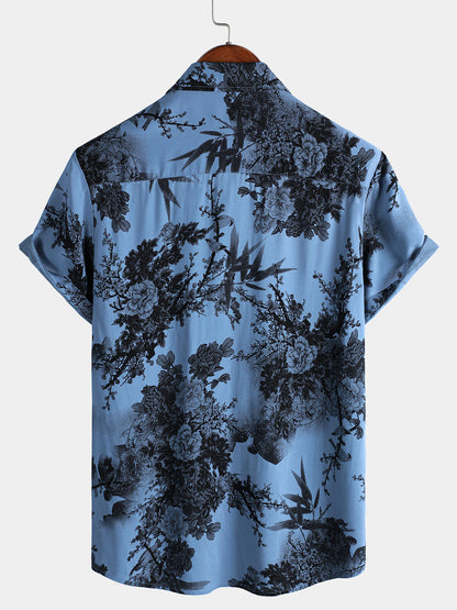 Men's Retro Holiday Breathable Flower Hawaiian Short Sleeve Shirt