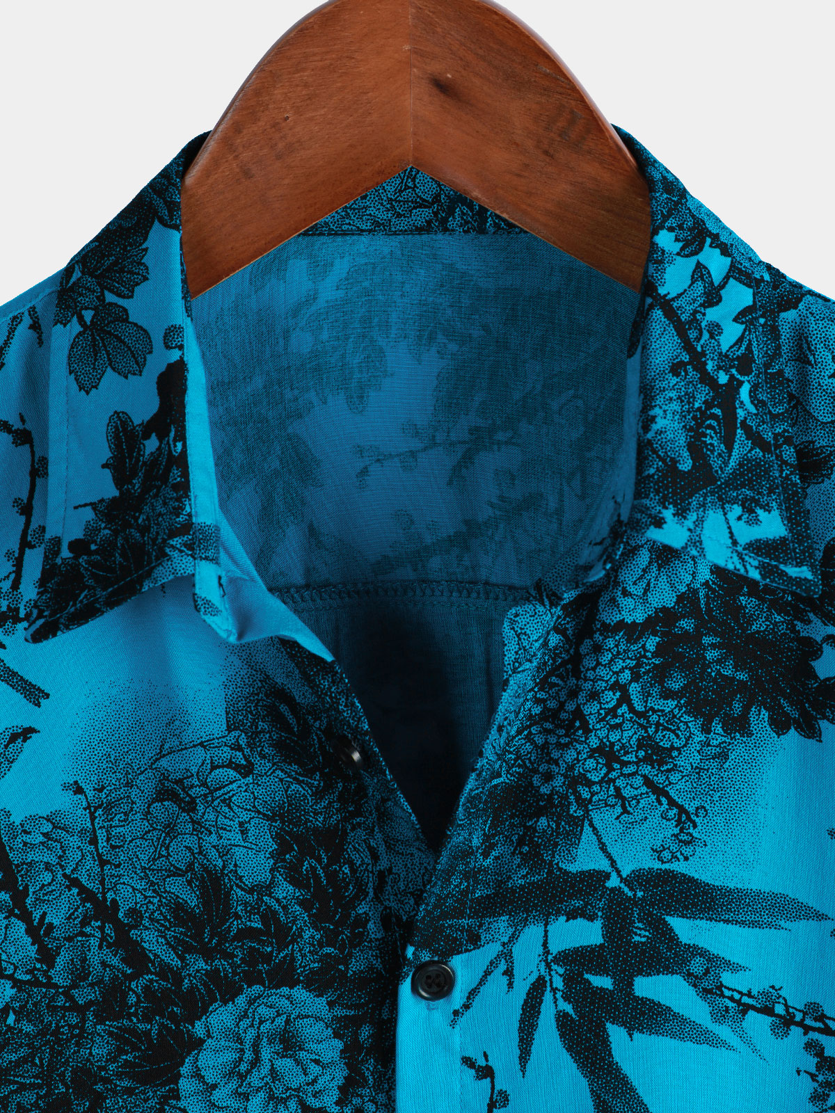 Men's Blue Retro Holiday Breathable Flower Hawaiian Short Sleeve Shirt