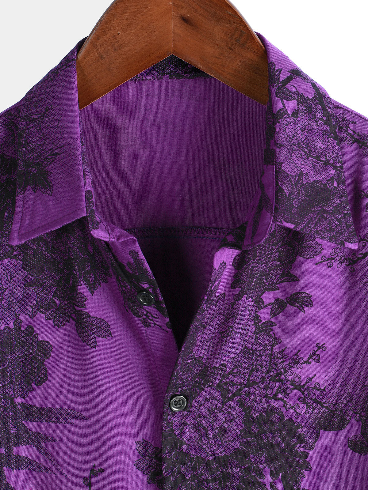 Men's Purple Retro Holiday Breathable Flower Hawaiian Short Sleeve Shirt