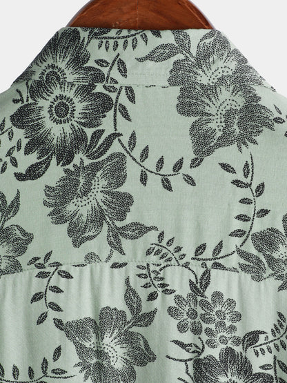 Men's Vintage Floral Print Holiday Hawaiian Short Sleeve Shirt