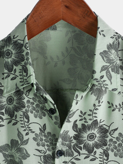 Men's Vintage Floral Print Holiday Hawaiian Short Sleeve Shirt