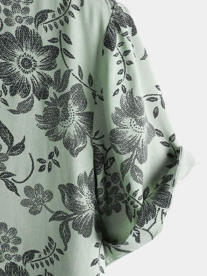 Men's Vintage Floral Print Holiday Hawaiian Short Sleeve Shirt
