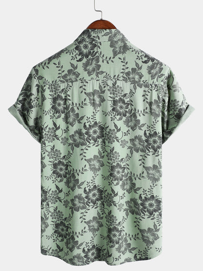 Men's Vintage Floral Print Holiday Hawaiian Short Sleeve Shirt