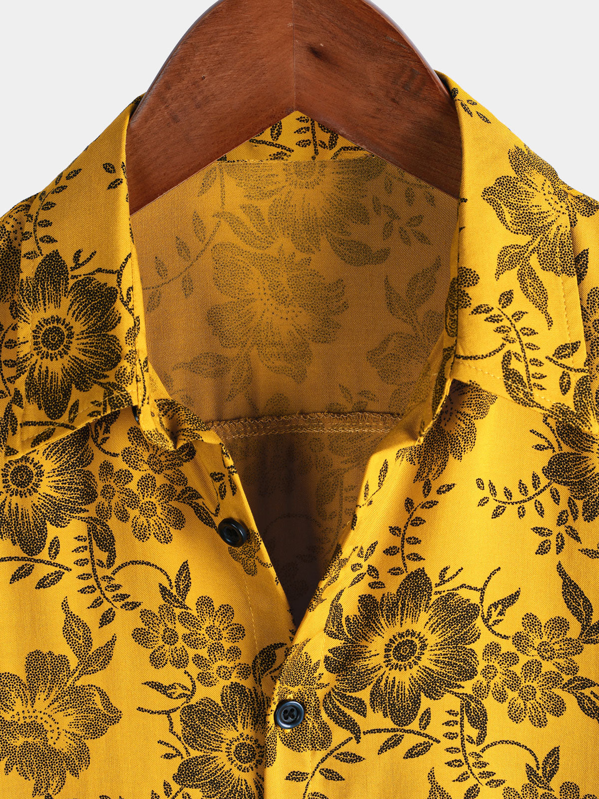 Men's Yellow Vintage Floral Print Holiday Hawaiian Short Sleeve Shirt