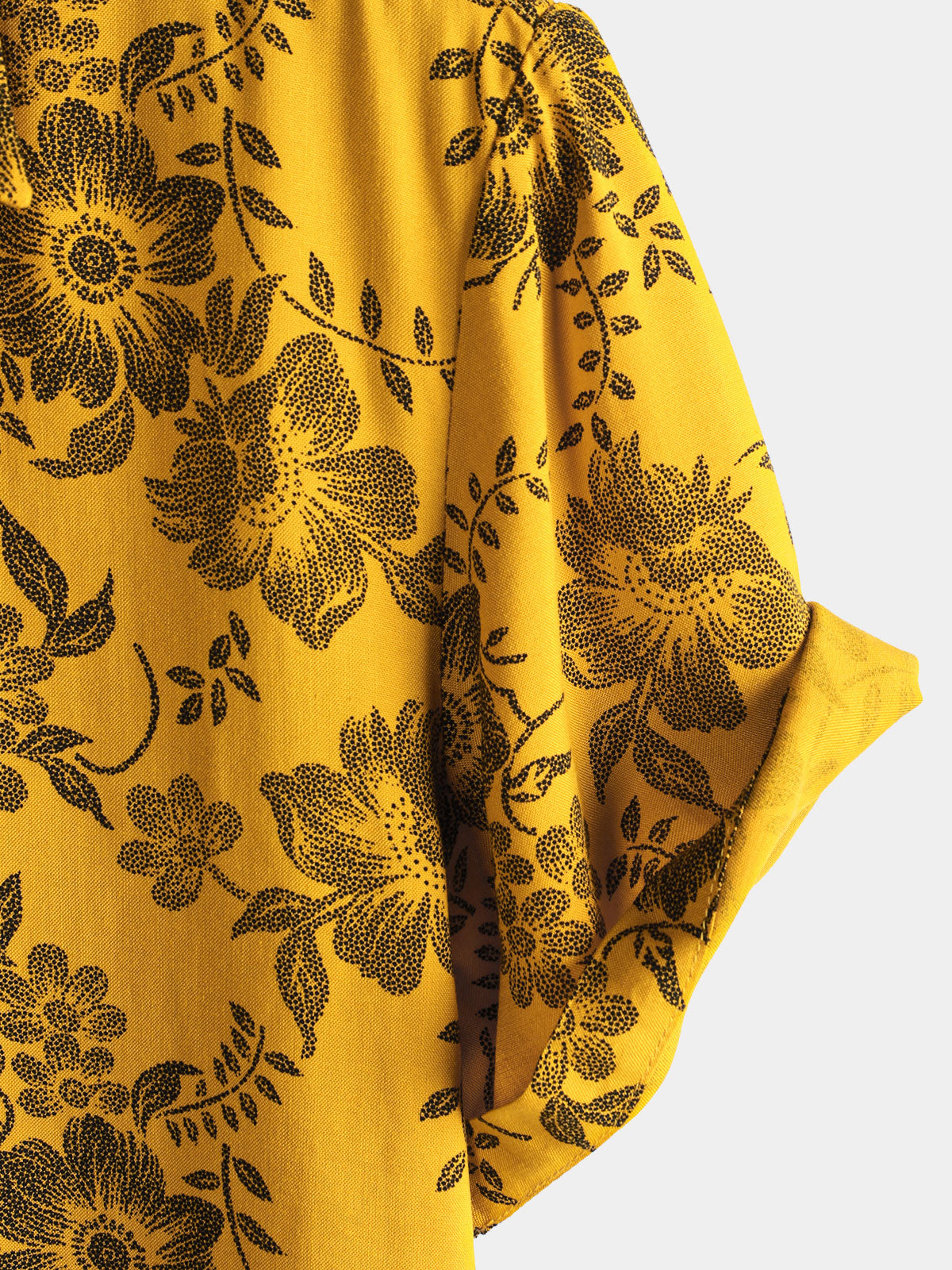 Men's Yellow Vintage Floral Print Holiday Hawaiian Short Sleeve Shirt
