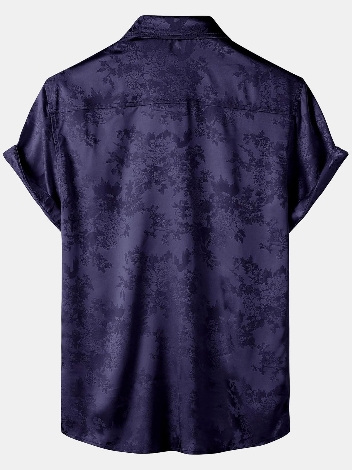 Men's Floral Jacquard Pocket Silky Satin Short Sleeve Shirt