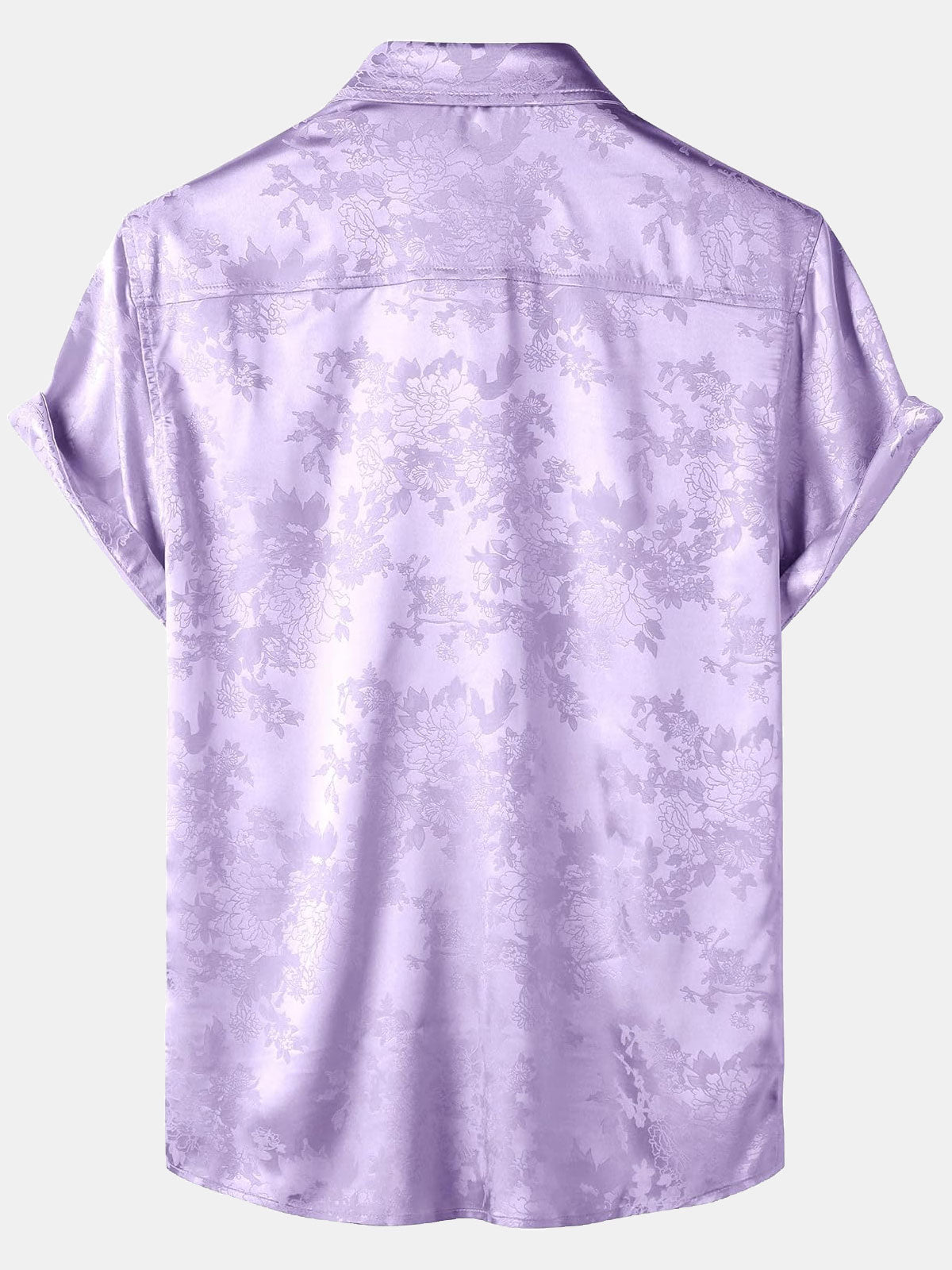 Men's Floral Jacquard Pocket Silky Satin Short Sleeve Shirt