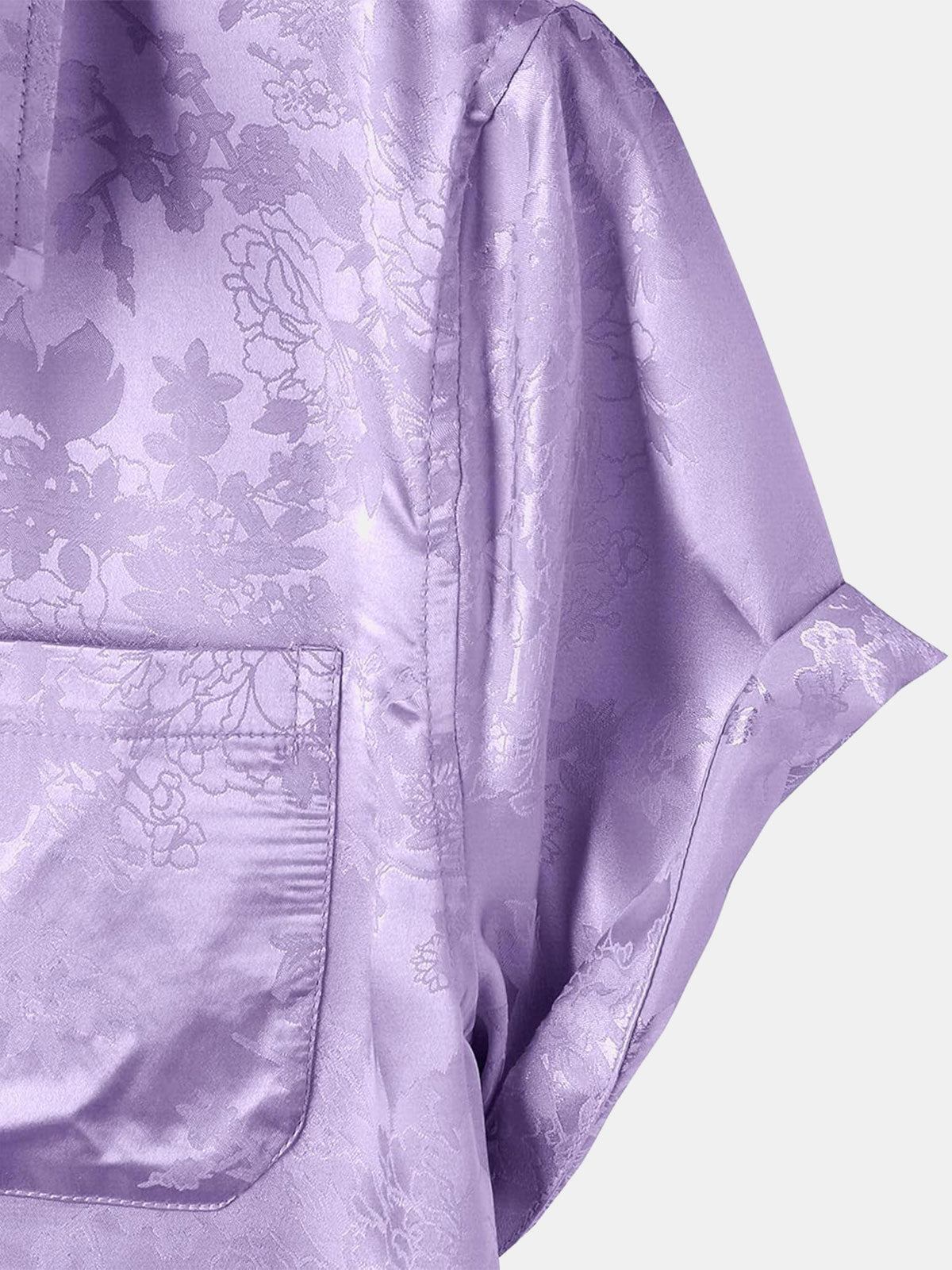 Men's Floral Jacquard Pocket Silky Satin Short Sleeve Shirt