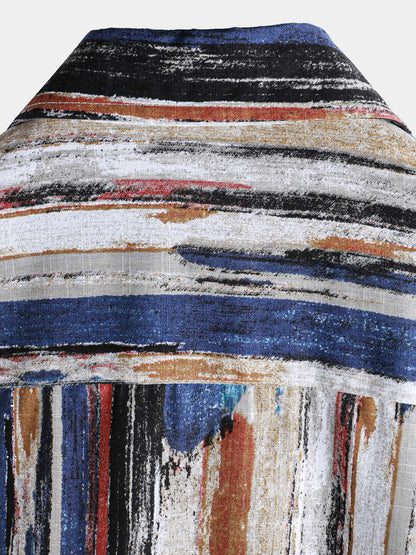 Men's Hawaiian Striped Short Sleeve Summer Shirt