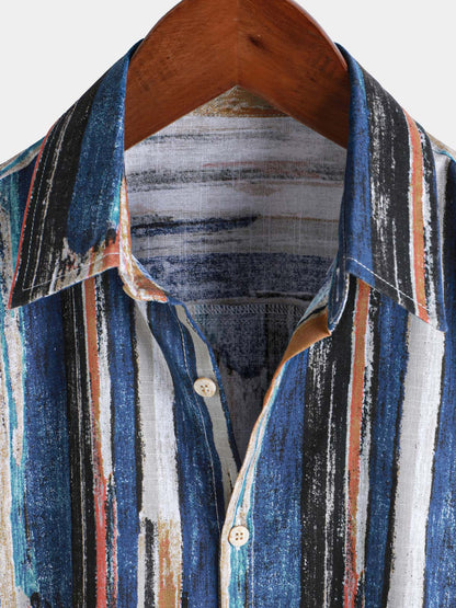 Men's Hawaiian Striped Short Sleeve Summer Shirt