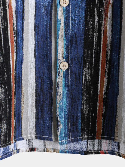 Men's Hawaiian Striped Short Sleeve Summer Shirt