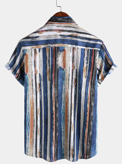 Men's Hawaiian Striped Short Sleeve Summer Shirt