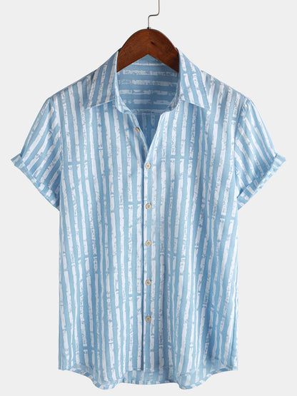 Men's Hawaiian Casual Striped Short Sleeve Summer Shirt