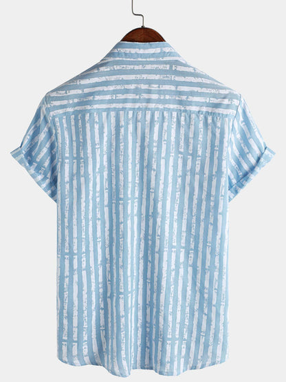 Men's Hawaiian Casual Striped Short Sleeve Summer Shirt